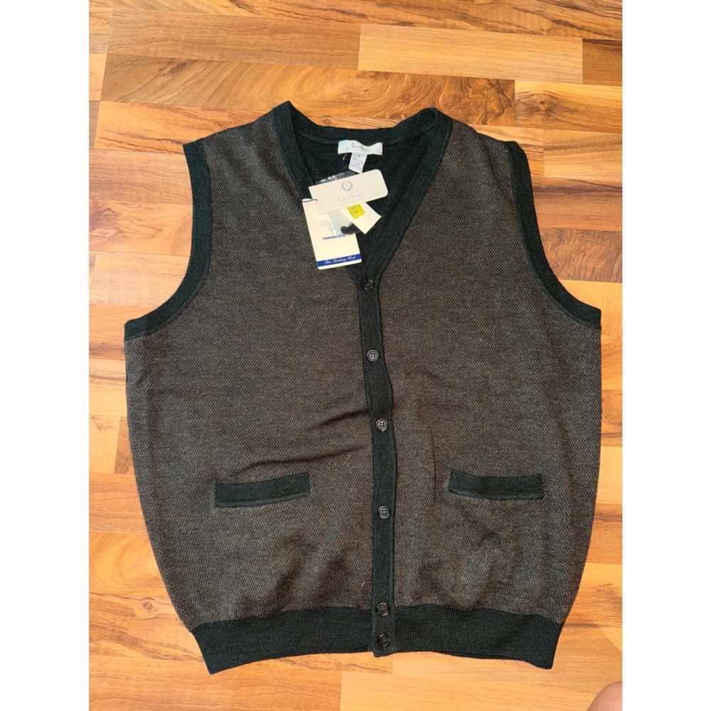 Turnbury Sweater Vest Mens Large Green NEW Merino Wool Button Front V-Neck Knit
